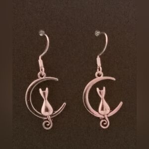 Silver Cat Moon Earrings